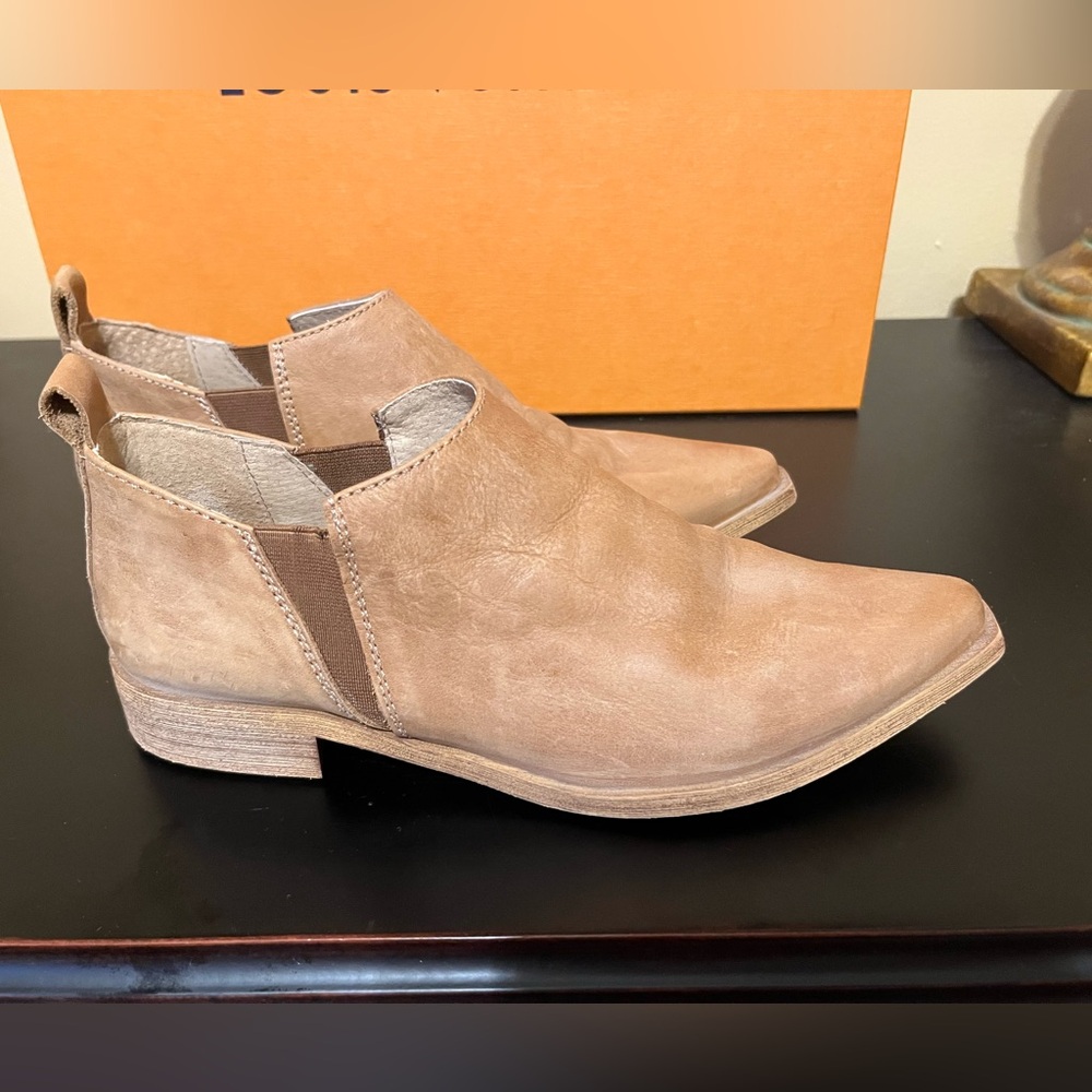 FREE PEOPLE Brixton Ankle Boot Washed Tan Leather Pull On Western Bootie- 6.5